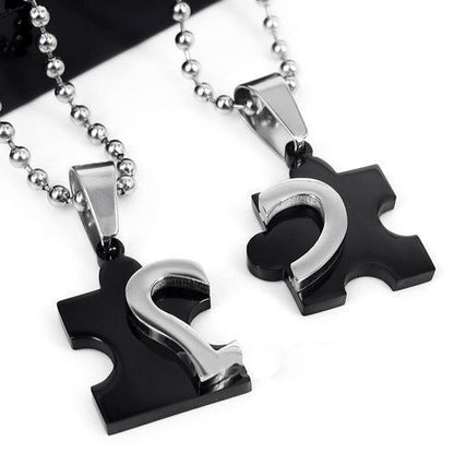 Set 2 Collane con 2 pendenti CUORE PUZZLE Silver e Nero che si uniscono LOVE